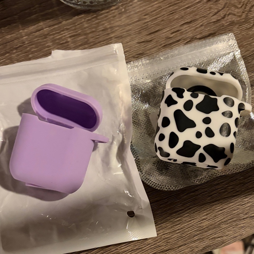 Purple and Cow Print AirPods Cases